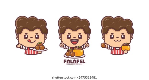 cute cartoon mascot with falafel, cartoon illustration with different poses and expressions.