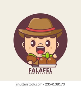 cute cartoon mascot with falafel middle eastern food. vector illustrations with outline style, suitable for, logo brand, stickers, icons, etc.