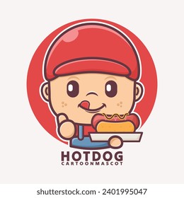 cute cartoon mascot with hotdog. vector illustrations with outline style, suitable for, logo brand, stickers, icons, etc.