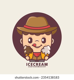 linda mascota de dibujos animados con helado. ilustraciones vectoriales con estilo de contorno, adecuado para, marca de logotipo, pegatinas, iconos, etc.