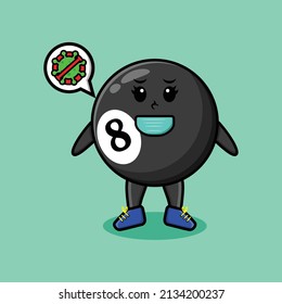 Cute cartoon mascot illustration billiard ball using mask to prevent corona virus