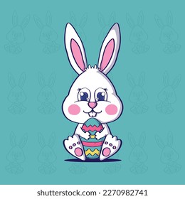 Cute Cartoon Mascot Illustration of Bunny. Easter Bunny Vector Illustration. Cute Rabbit Illustration.