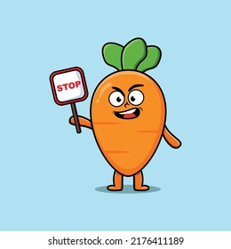 Cute Cartoon mascot illustration carrot with stop sign board vector drawing cute modern style design