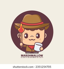 linda mascota de dibujos animados con malvavisco. ilustraciones vectoriales con estilo de contorno, adecuado para, marca de logotipo, pegatinas, iconos, etc.