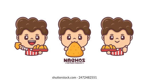 cute cartoon mascot with nachos, cartoon illustration with different poses and expressions.