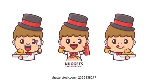 cute cartoon mascot with nuggets. set cartoon vector with different expressions, suitable for, logo brand, stickers, icons, etc.