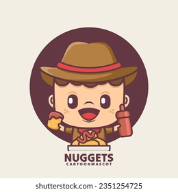 cute cartoon mascot with nuggets. vector illustrations with outline style, suitable for, logo brand, stickers, icons, etc.