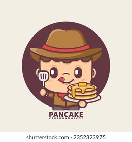 linda mascota de dibujos animados con panqueque. ilustraciones vectoriales con estilo de contorno, adecuado para, marca de logotipo, pegatinas, iconos, etc.