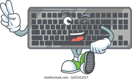 Cute cartoon mascot picture of black keyboard with two fingers