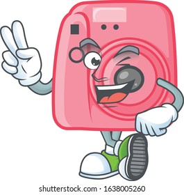 Cute cartoon mascot picture of instan camera with two fingers