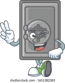 Cute cartoon mascot picture of security box closed with two fingers