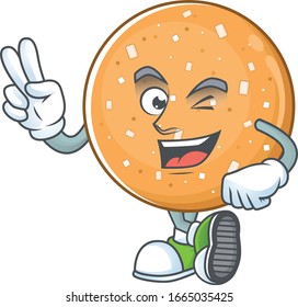 Cute cartoon mascot picture of sugar cookies with two fingers