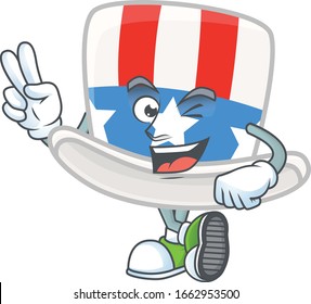 Cute cartoon mascot picture of uncle sam hat with two fingers