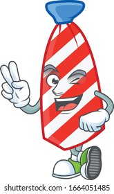 Cute cartoon mascot picture of USA stripes tie with two fingers
