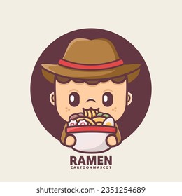 cute cartoon mascot with ramen. vector illustrations with outline style, suitable for, logo brand, stickers, icons, etc.