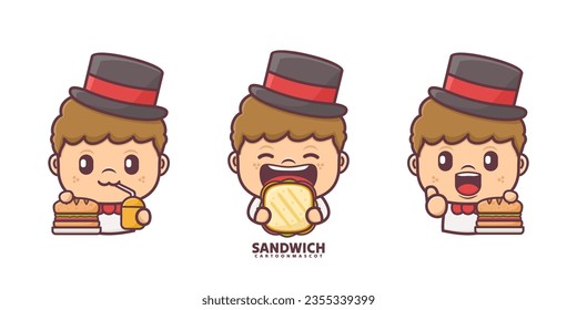 cute cartoon mascot with sandwich. set cartoon vector with different expressions, suitable for, logo brand, stickers, icons, etc.