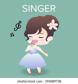 cute cartoon or mascot singer for introducing career in children book