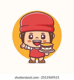 cute cartoon mascot with s'mores. Vector illustration in outline style