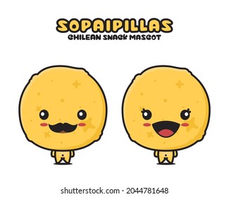 cute cartoon mascot Sopaipilla, traditional Chilean fried pastry, isolated on white background