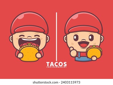 cute cartoon mascot with tacos. vector illustrations with outline style, suitable for, logo brand, stickers, icons, etc.
