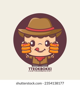 cute cartoon mascot with tteokbokki korean food. vector illustrations with outline style, suitable for, logo brand, stickers, icons, etc.