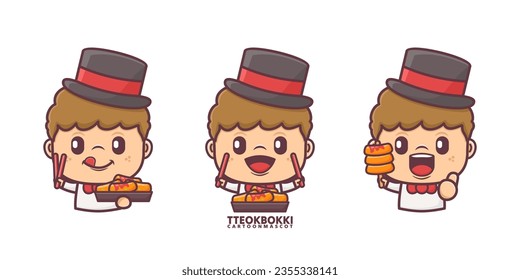 cute cartoon mascot with tteokbokki. set cartoon vector with different expressions, suitable for, logo brand, stickers, icons, etc.