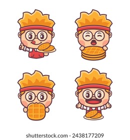 mascota de dibujos animados lindo con gofres. ilustración vectorial en estilo de contorno