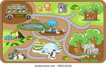 Cute cartoon maze game template illustration