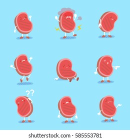cute cartoon meat do different emotions with blue background