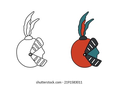 Cute cartoon medieval helmet coloring book for children.