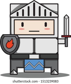 Cute cartoon medieval knight with sword and shield.