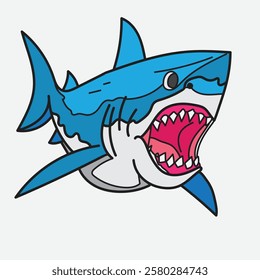 Cute Cartoon megalodon with white Backgound