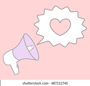 cute cartoon megaphone with speech bubble with heart concept vector illustration
