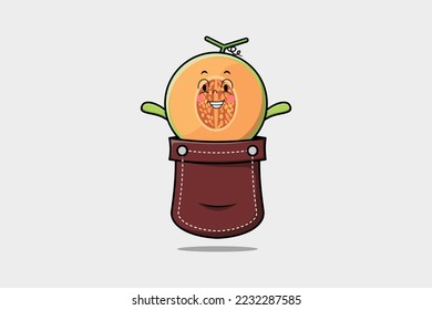 Cute cartoon Melon character coming out from pocket look so happy