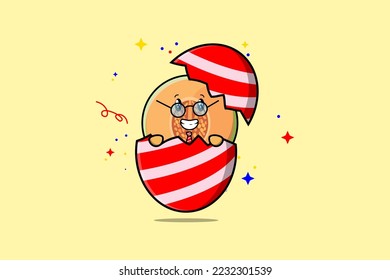 Cute cartoon Melon character coming out from easter look so happy illustration