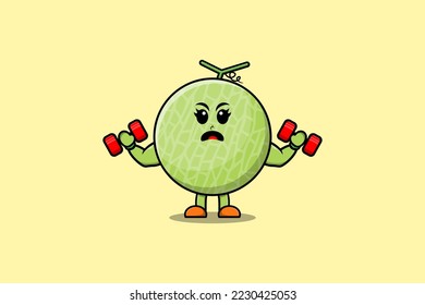 Cute cartoon Melon character is fitness with barbell in modern style design