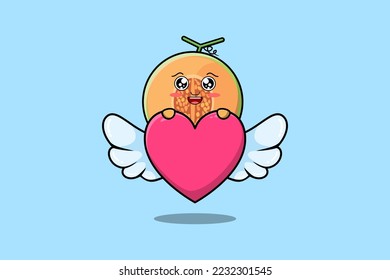 cute cartoon Melon character hiding heart in flat cartoon style illustration