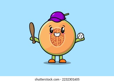 Cute cartoon Melon character playing baseball in modern style design