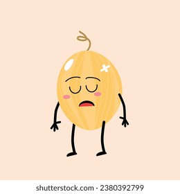 cute cartoon melon character with sad face