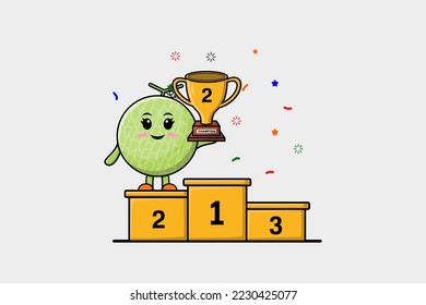 Cute cartoon Melon character as the second winner with happy expression in modern illustration