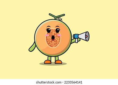 Cute Cartoon Melon character speak with megaphone in 3d cartoon style concept