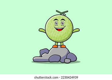 Cute cartoon Melon character standing in stone vector illustration cartoon style
