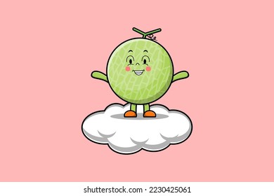 Cute cartoon Melon character standing in cloud vector illustration