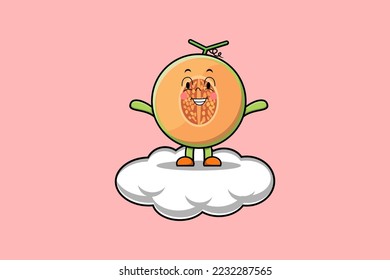 Cute cartoon Melon character standing in cloud vector illustration
