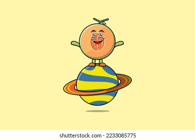 Cute cartoon Melon character standing in planet vector icon illustration