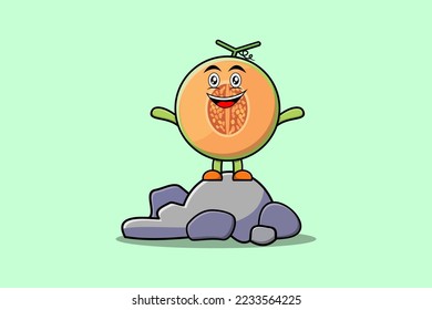 Cute cartoon Melon character standing in stone vector illustration cartoon style