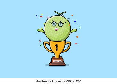 Cute cartoon Melon character in trophy in concept flat cartoon style in modern illustration