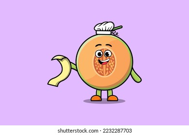 Cute cartoon Melon chef character with menu in hand cute style design illustration