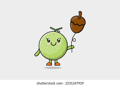 Cute cartoon Melon floating with acorn balloon cartoon vector illustration