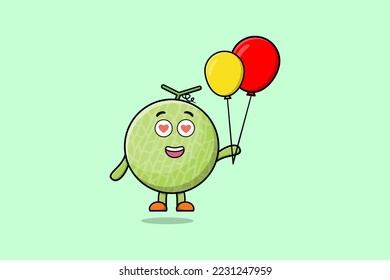 Cute cartoon Melon floating with balloon cartoon vector illustration concept flat cartoon style